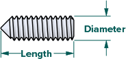 Cone point set screw dimensions