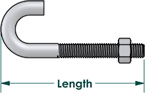 J-Bolt length is measured from the outside of the curve to the end of the bolt.